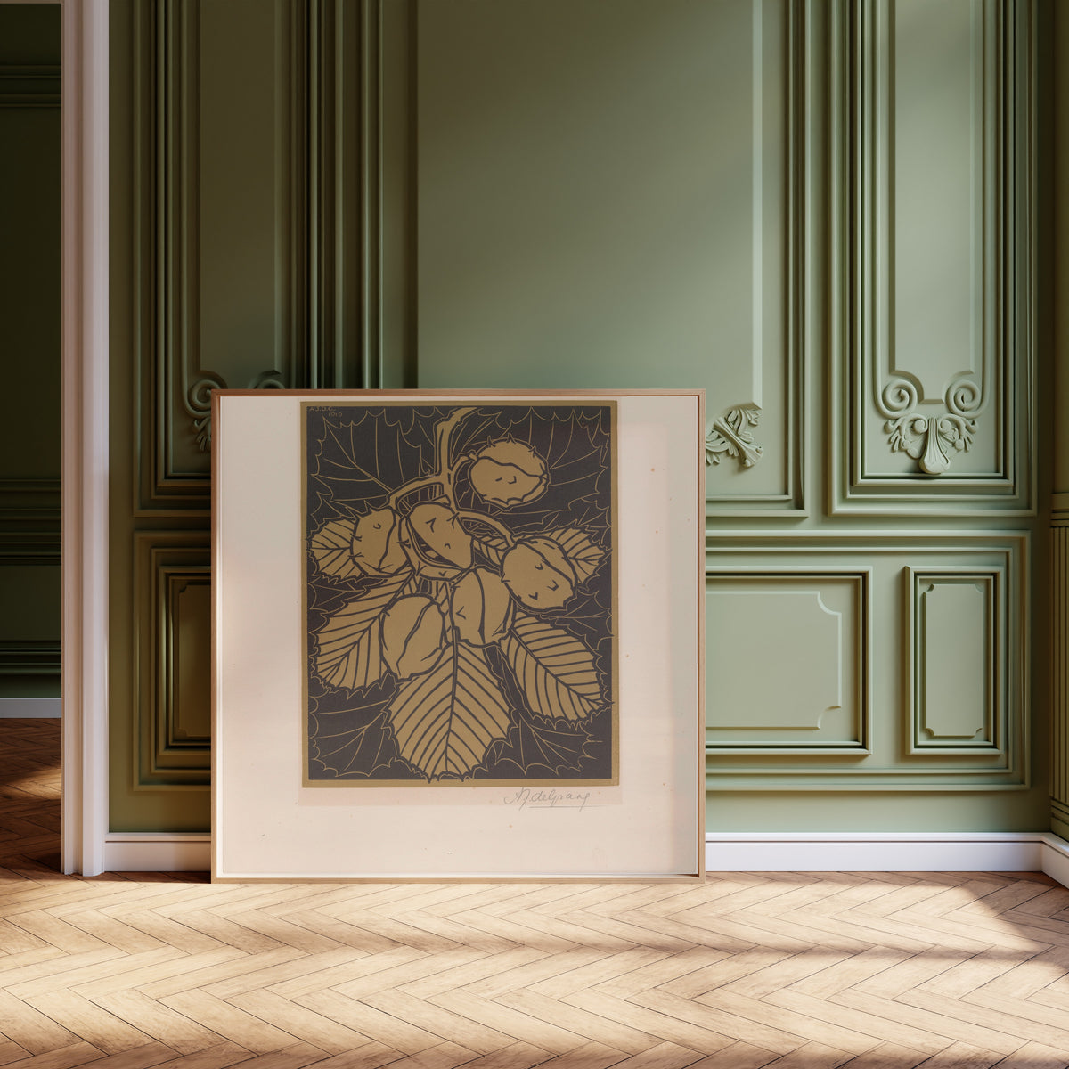 Julie de Graag — Hazelnuts and leaves | Woodcut Print