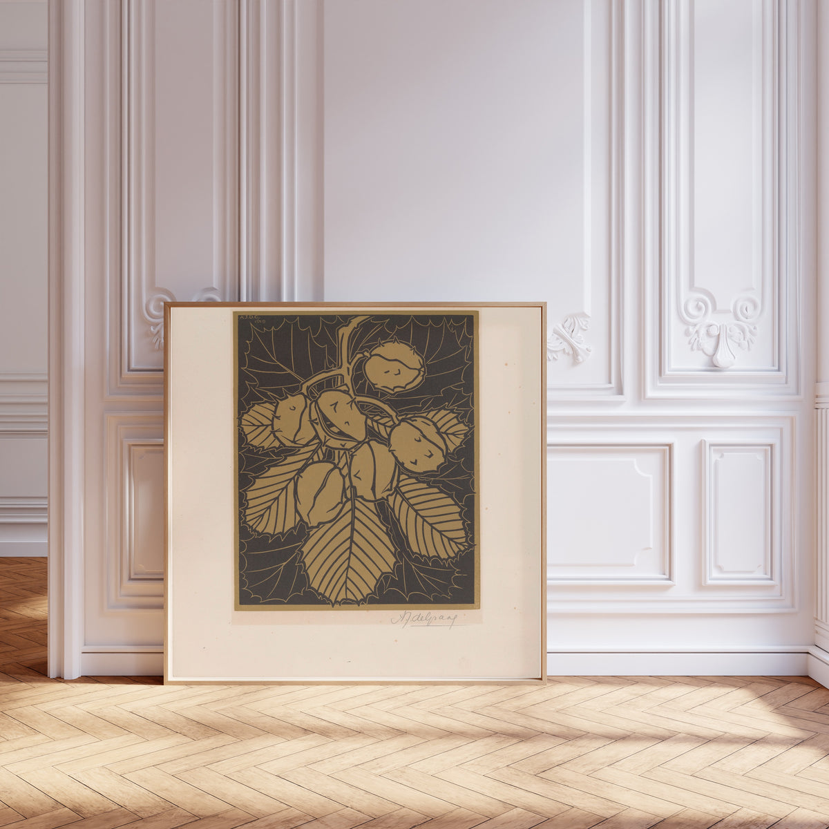 Julie de Graag — Hazelnuts and leaves | Woodcut Print