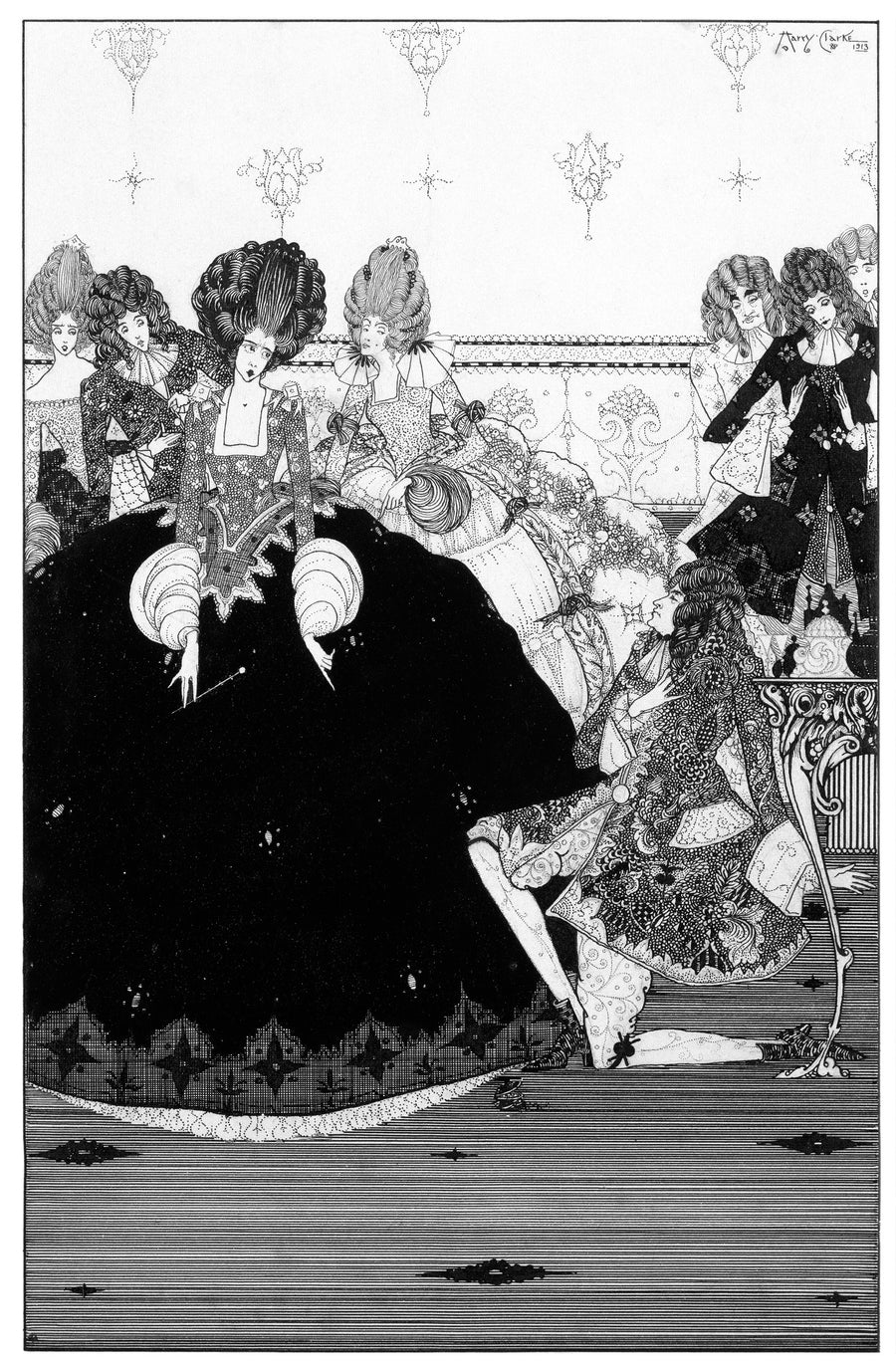 Harry Clarke — He Takes the Gift with Reverence and Extends | Fantasy Illustration Print shown to scale on a wall above a sofa