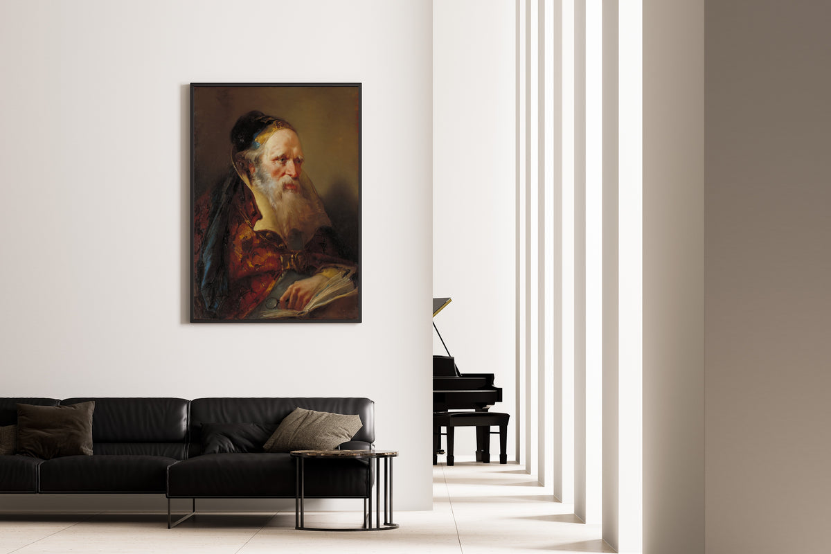Head of a Philosopher by Giovanni Battista Tiepolo — framed on the wall of a minimal living room