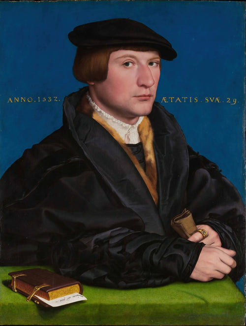 Hermann von Wedigh III by Hans Holbein the Younger — A young man in black and fur against an intense blue ground