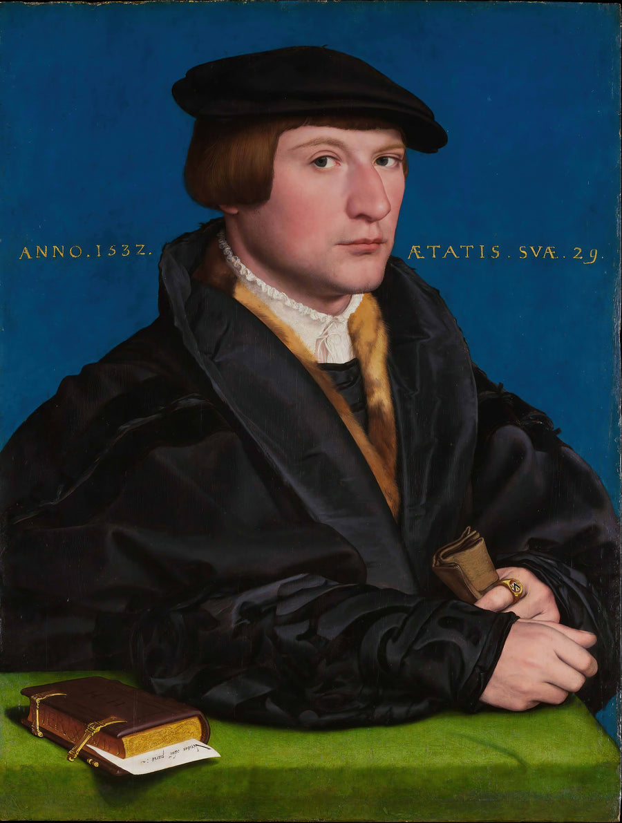 Hans Holbein the Younger — Hermann von Wedigh III | Fine Art Print shown to scale on a wall above a sofa