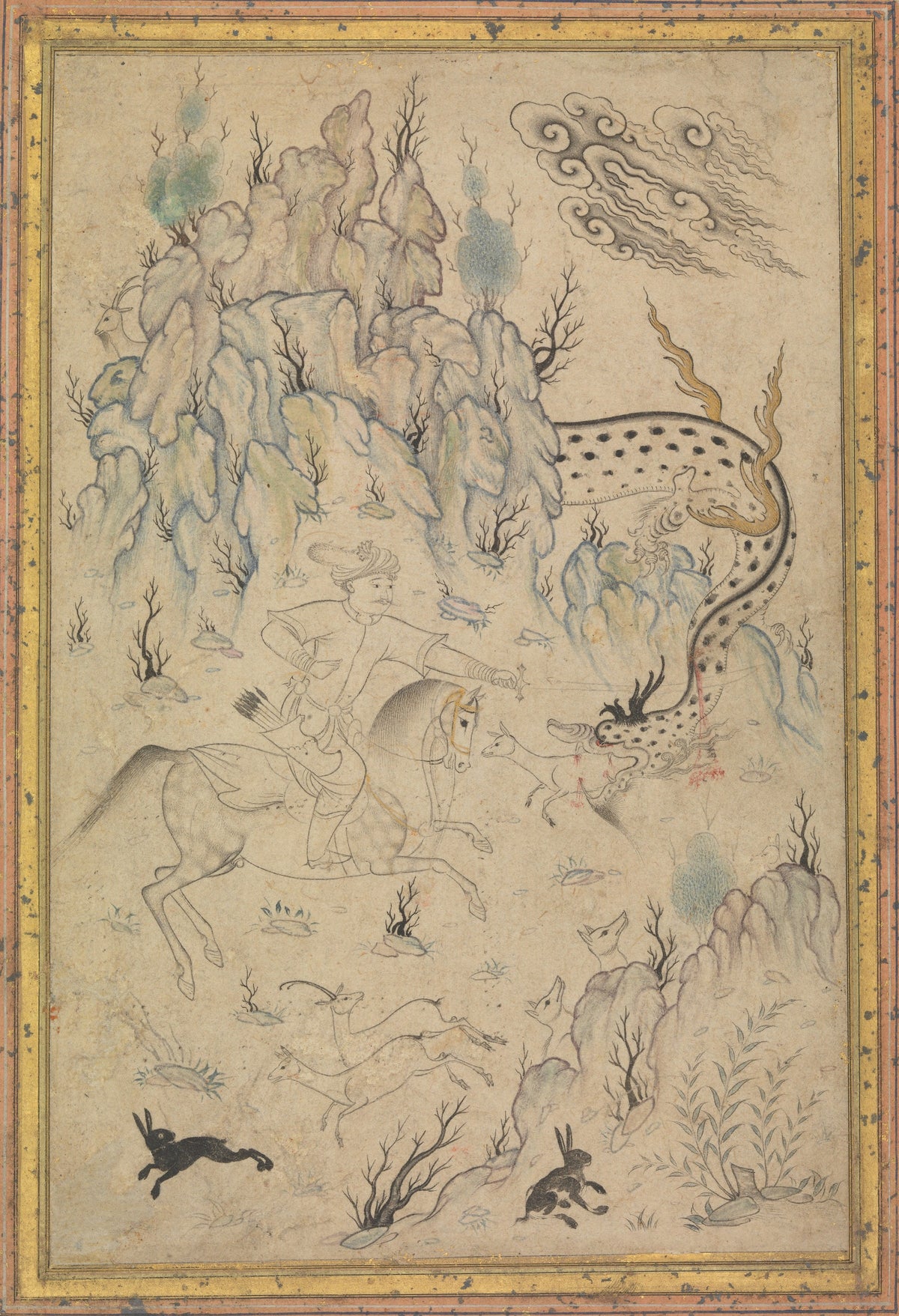 Hero and Dragon | Persian Drawing Art Print