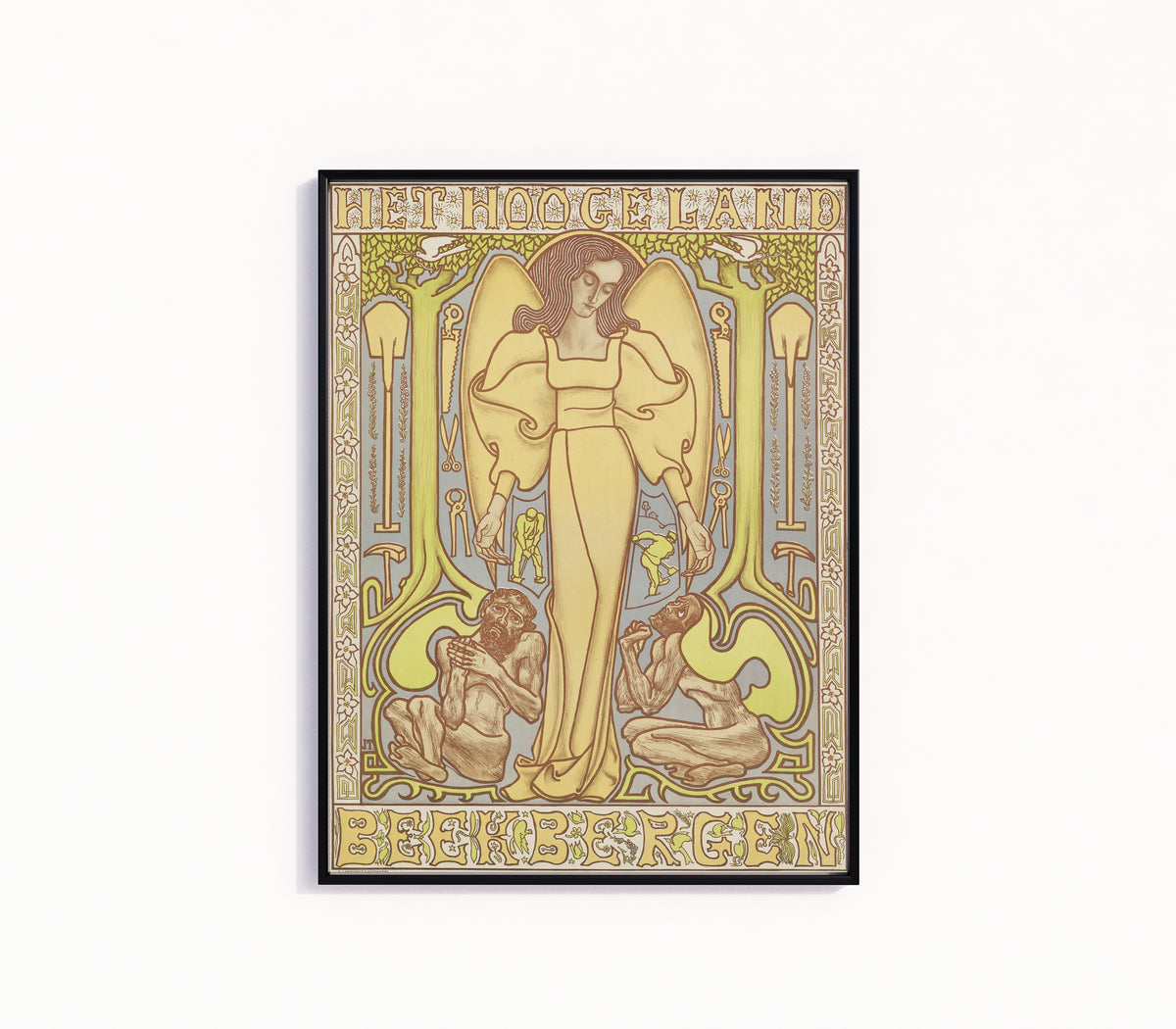 Framed art print of Het Hooge Land. Beekbergen by Jan Toorop, in a slim black frame on a plain white wall