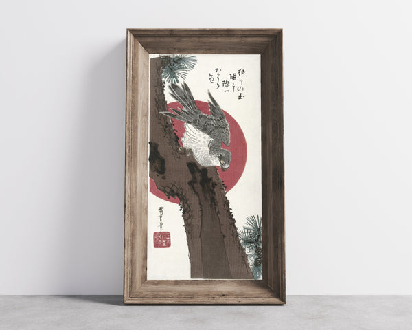 Utagawa Hiroshige — Hawk and Red Sun | Japanese Woodblock Print (Ukiyo-e)