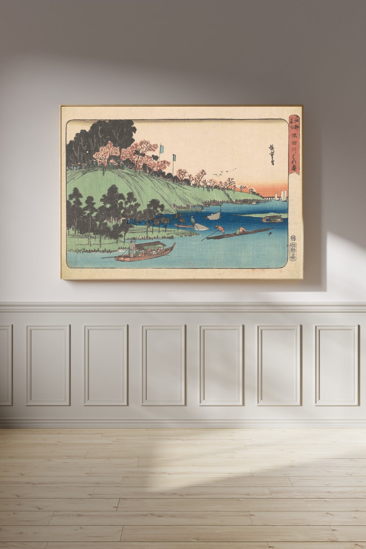 Utagawa Hiroshige — Cherry Blossoms in Full Bloom along the Sumida River | Japanese Woodblock Print (Ukiyo-e)