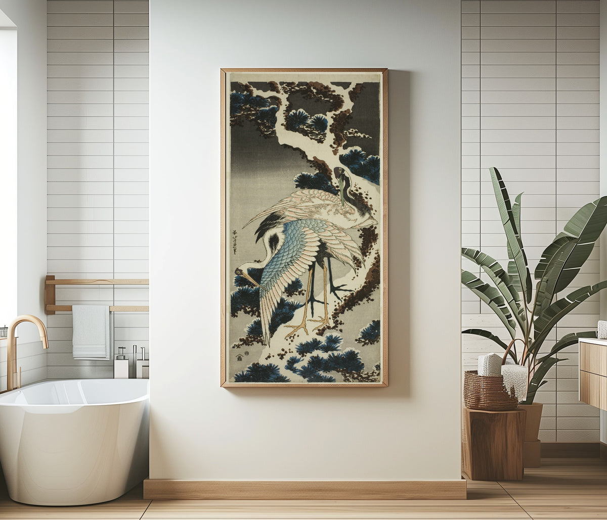 Katsushika Hokusai — Cranes on Snow-covered Pine | Japanese Woodblock Print (Ukiyo-e)