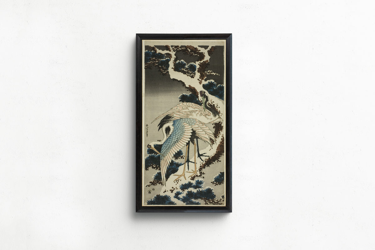Katsushika Hokusai — Cranes on Snow-covered Pine | Japanese Woodblock Print (Ukiyo-e)