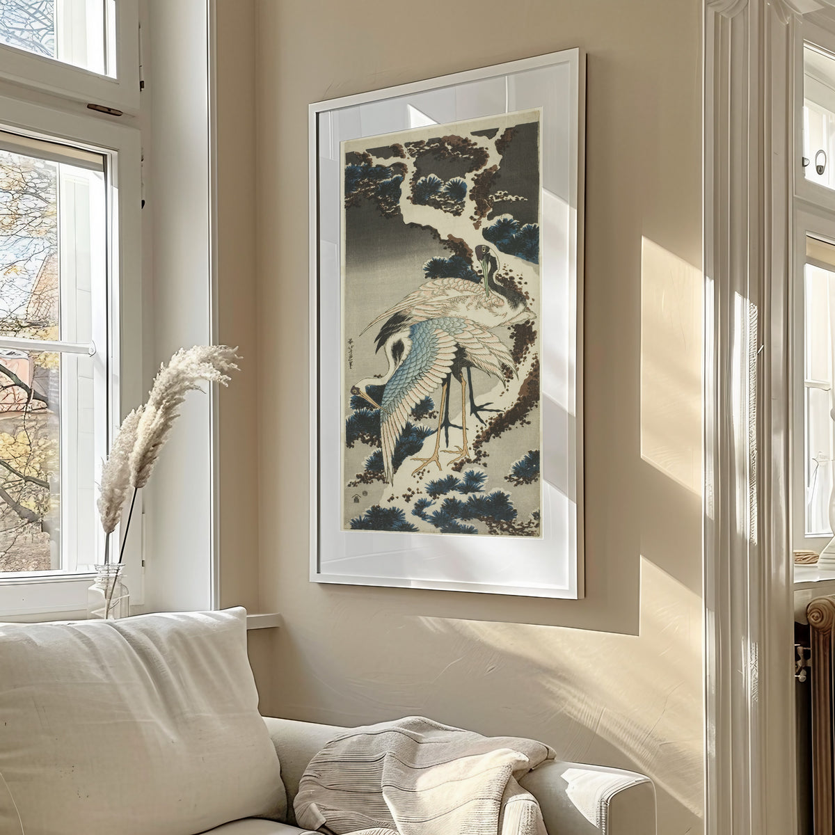 Katsushika Hokusai — Cranes on Snow-covered Pine | Japanese Woodblock Print (Ukiyo-e)
