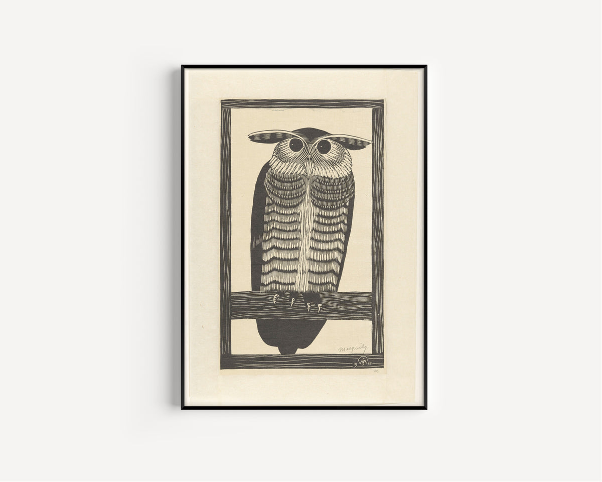 Samuel Jessurun de Mesquita — Hoornuil [Long-eared owl] | Art Deco Woodcut Print