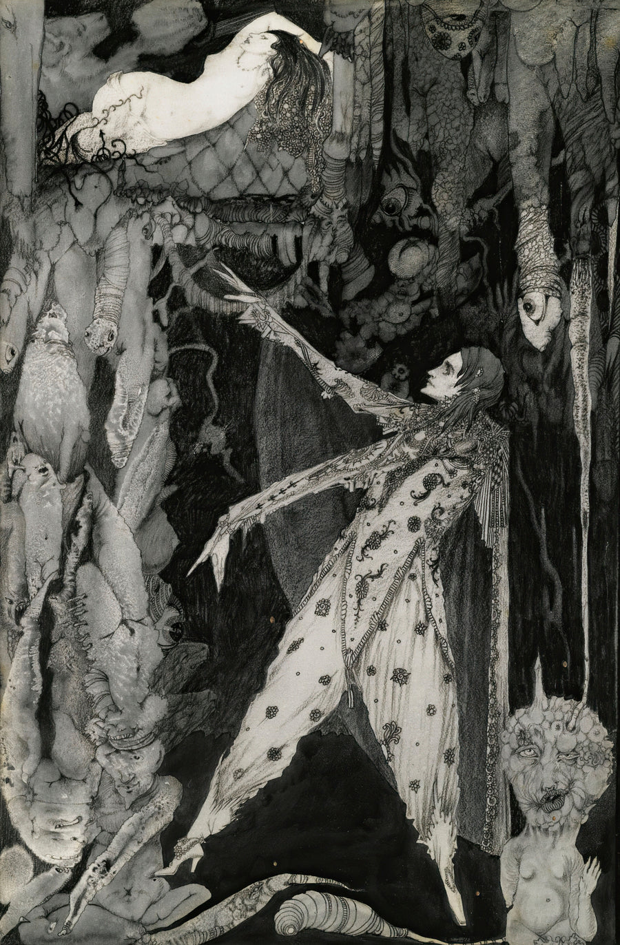 Harry Clarke — How Heavenly Fair | Fantasy Illustration Print shown to scale on a wall above a sofa