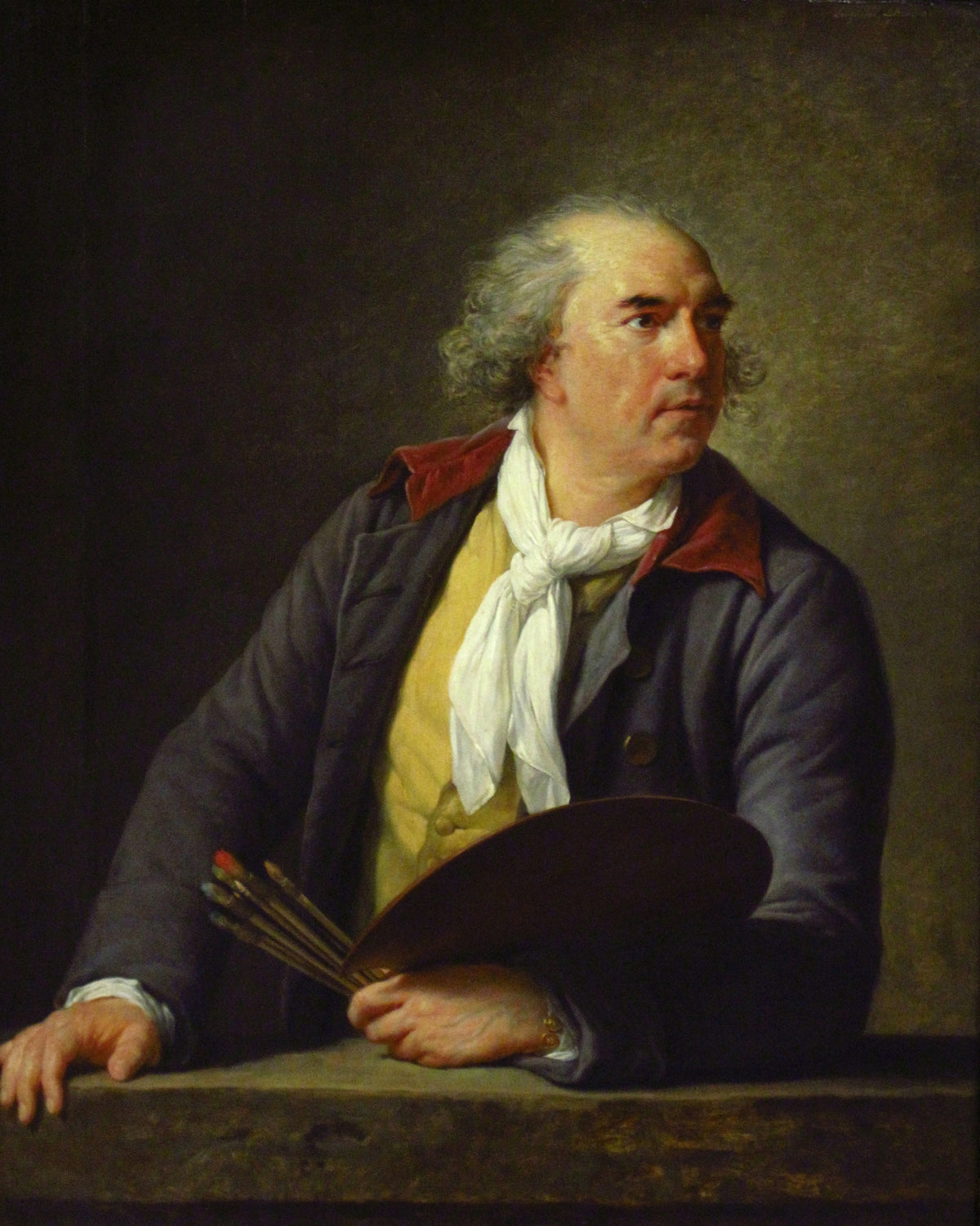 Hubert Robert by Élisabeth Louise Vigée Le Brun — A painter turns from his palette with a steady, sidelong gaze