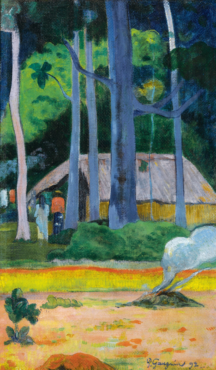 Paul Gauguin — Hut under Trees (Cabane sous les arbres) | Fine Art Print shown to scale on a wall above a sofa