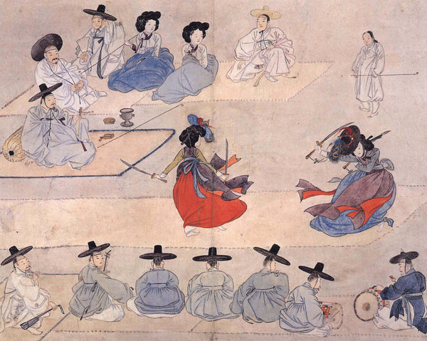 Sin Yun-bok (Hyewon) — Hyewon Genre Painting Album: Dancing Together with Two Swords | Korean Painting Art Print