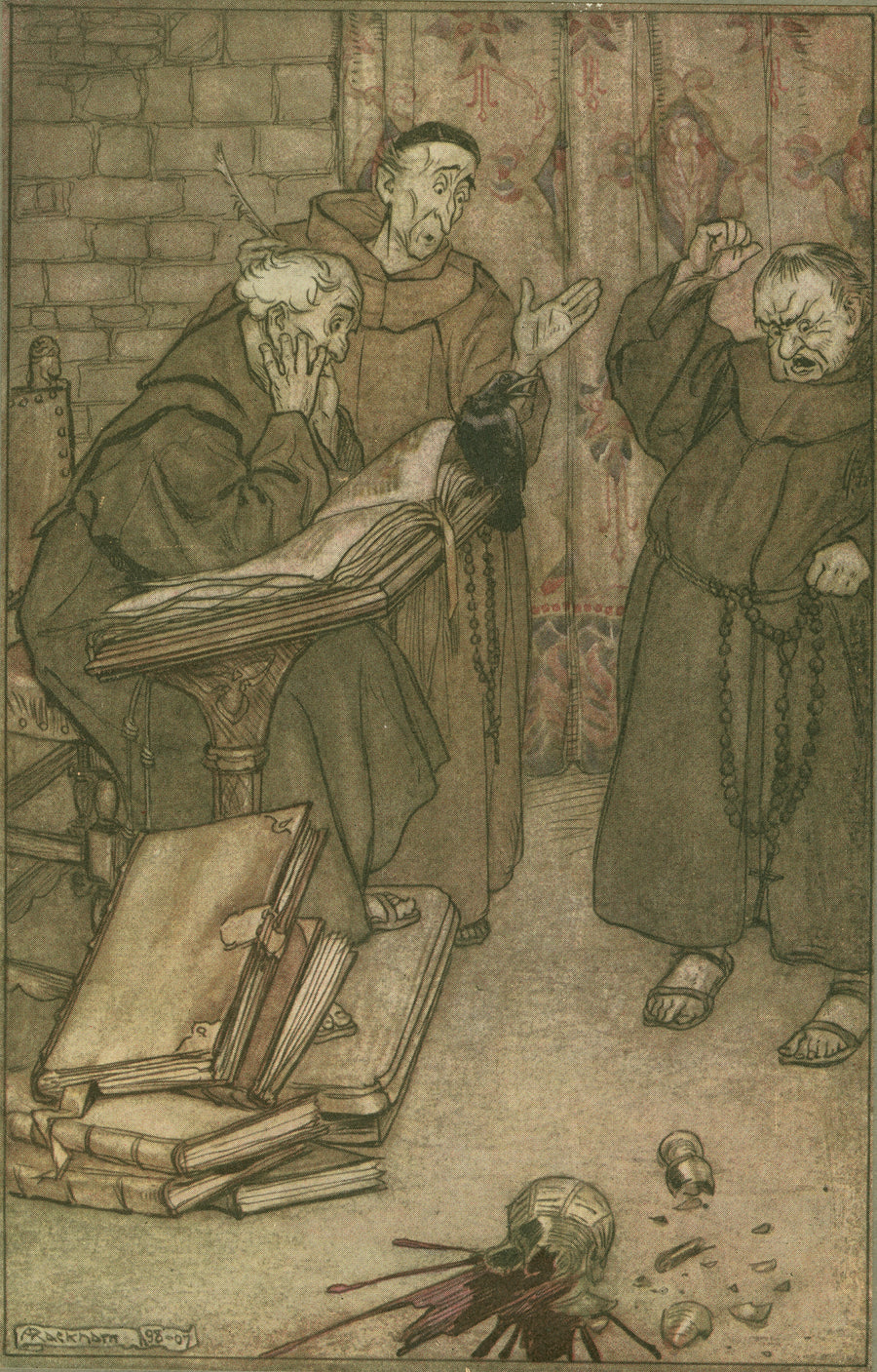 Arthur Rackham — If Anyone Lied, or If Anyone Swore | Fairy Tale Illustration Print shown to scale on a wall above a sofa