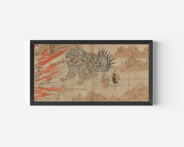 Japanese Handscroll Painting — Illustrated Legends of the Kitano Tenjin Shrine (Kitano Tenjin engi emaki) (Many-Headed Beast) | Japanese Ink Painting Art Print