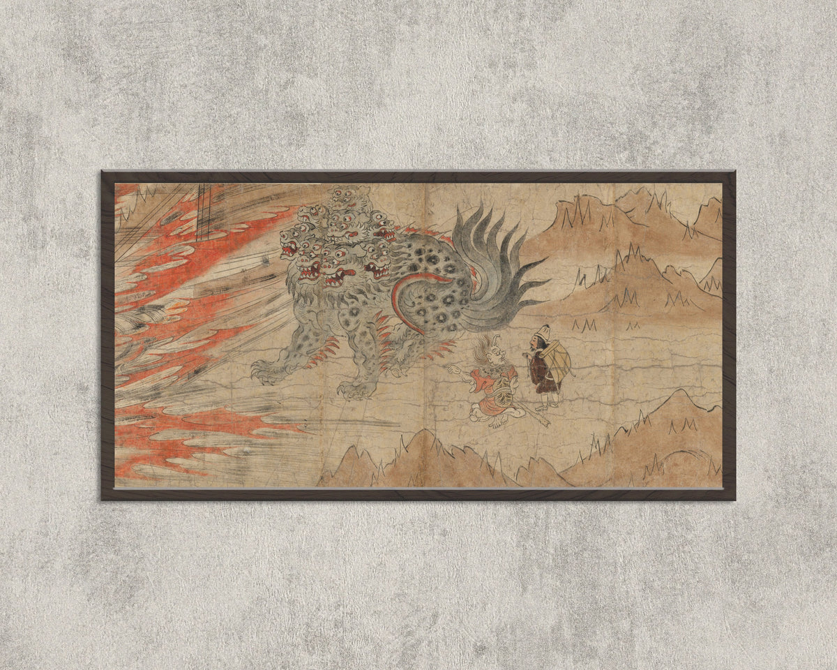 Japanese Handscroll Painting — Illustrated Legends of the Kitano Tenjin Shrine (Kitano Tenjin engi emaki) (Many-Headed Beast) | Japanese Ink Painting Art Print