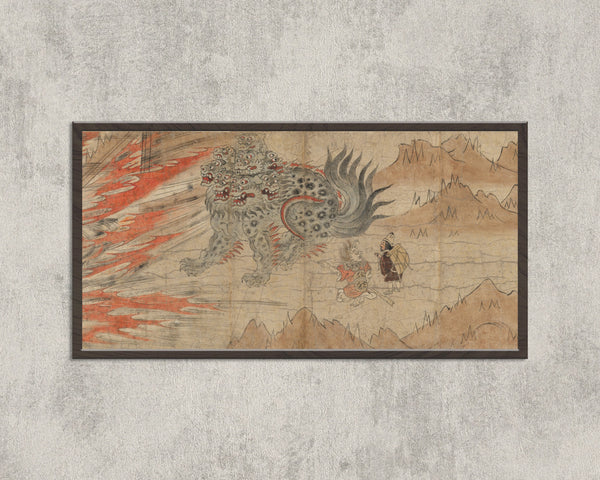 Japanese Handscroll Painting — Illustrated Legends of the Kitano Tenjin Shrine (Kitano Tenjin engi emaki) (Many-Headed Beast) | Japanese Ink Painting Art Print
