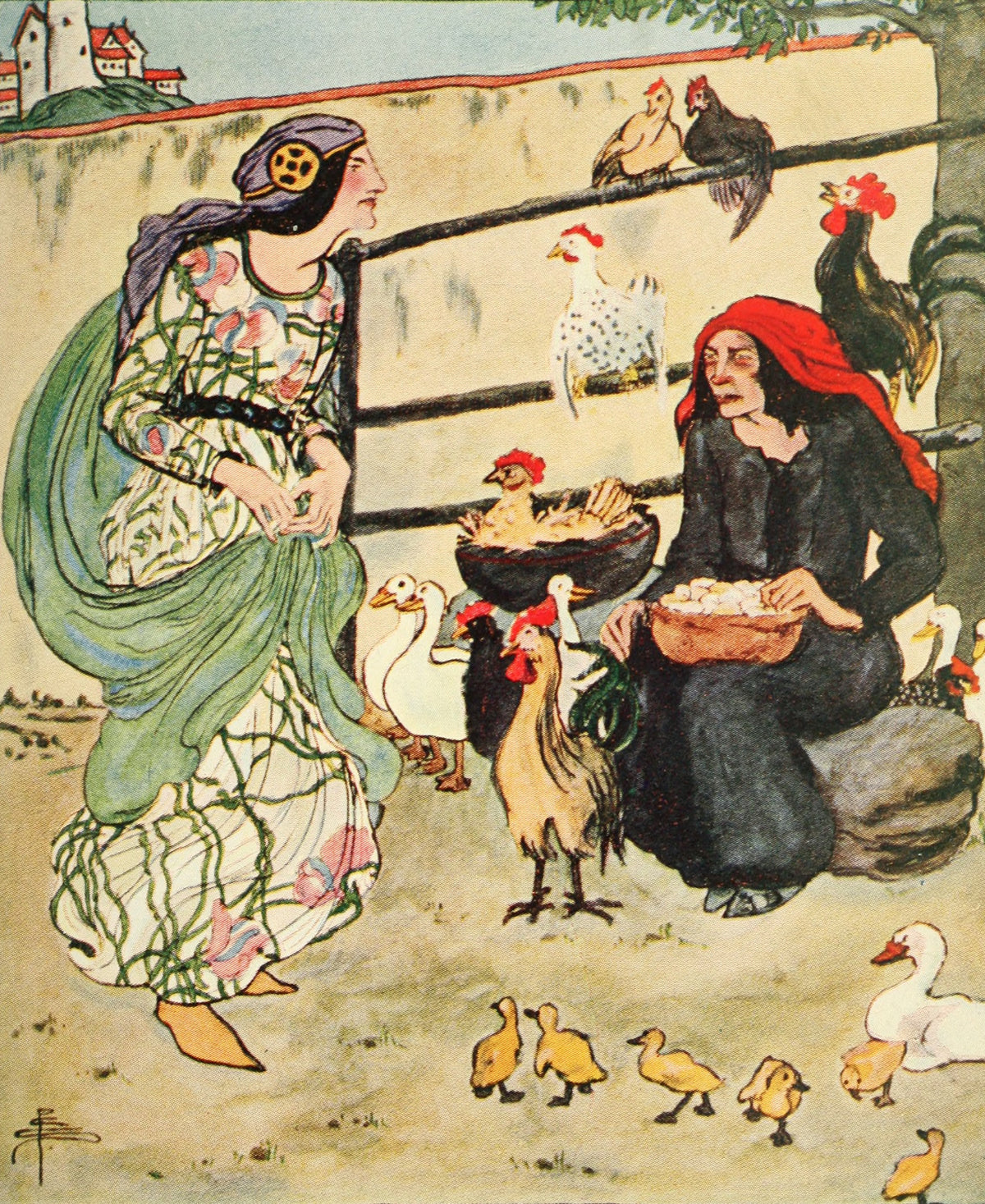 Pamela Colman Smith — In Chimney Corners: She Consulted with a Hen Wife | Fairy Tale Illustration Print
