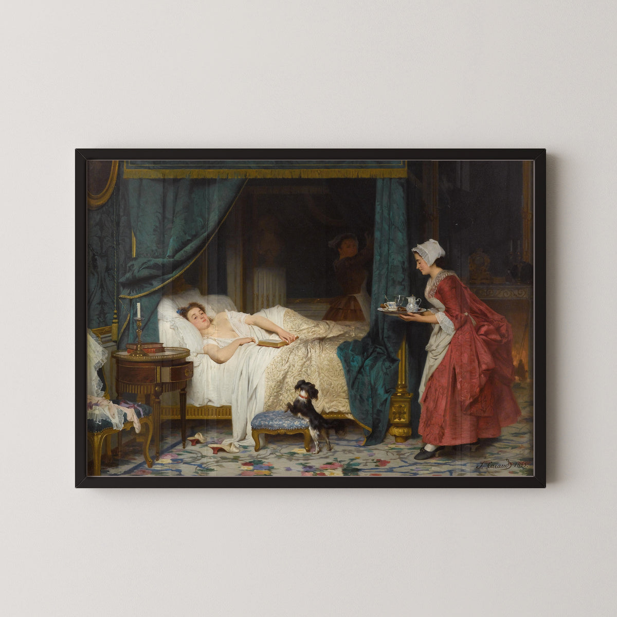 Framed art print of In the Morning by Joseph Caraud, in a black frame on a pale wall