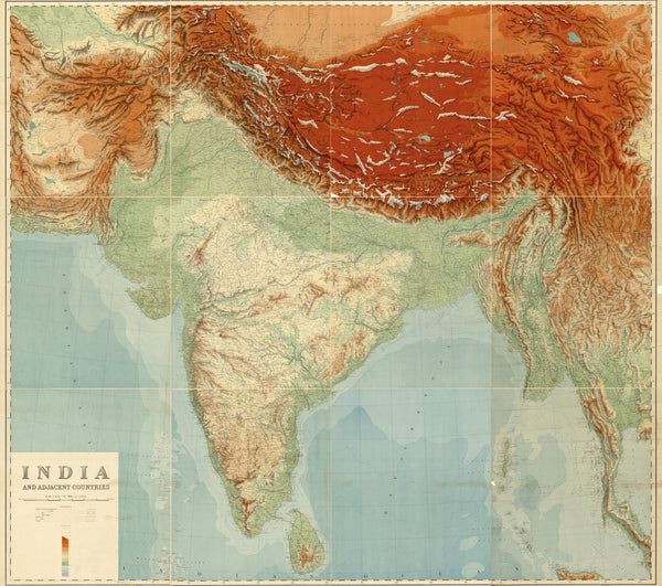 Survey of India — India and Adjacent Countries | Vintage Relief Map Print