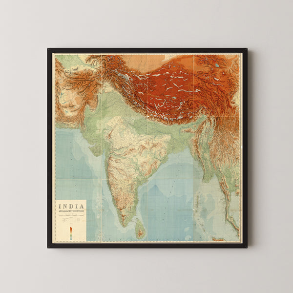 Survey of India — India and Adjacent Countries | Vintage Relief Map Print