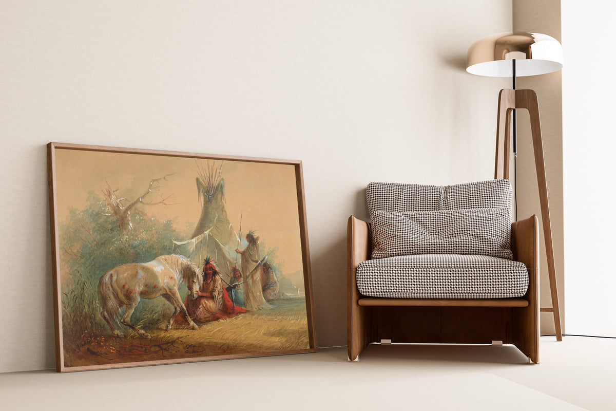 Alfred Jacob Miller — Indian Caressing His Horse | Western Art Print