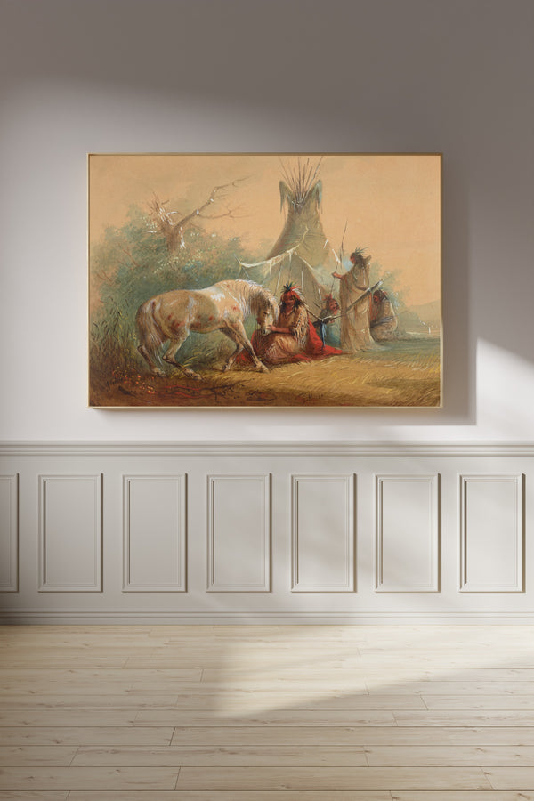 Alfred Jacob Miller — Indian Caressing His Horse | Western Art Print