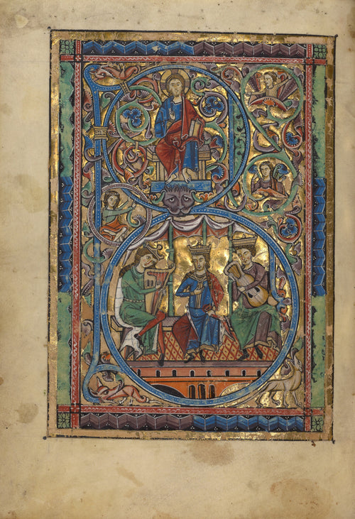 Initial B: Christ in Majesty and David with Musicians | Illuminated Initial Print