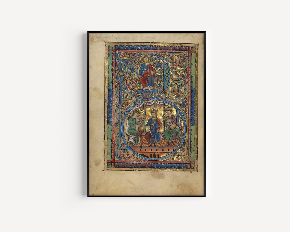 Initial B: Christ in Majesty and David with Musicians | Illuminated Initial Print