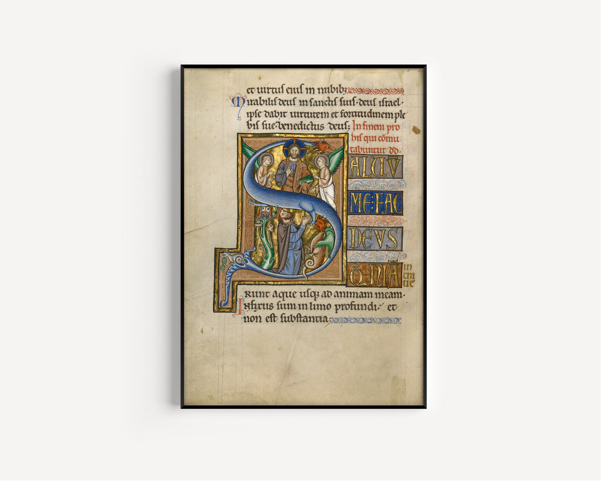 Master of the Ingeborg Psalter — Initial S: David in Prayer | Illuminated Initial Print