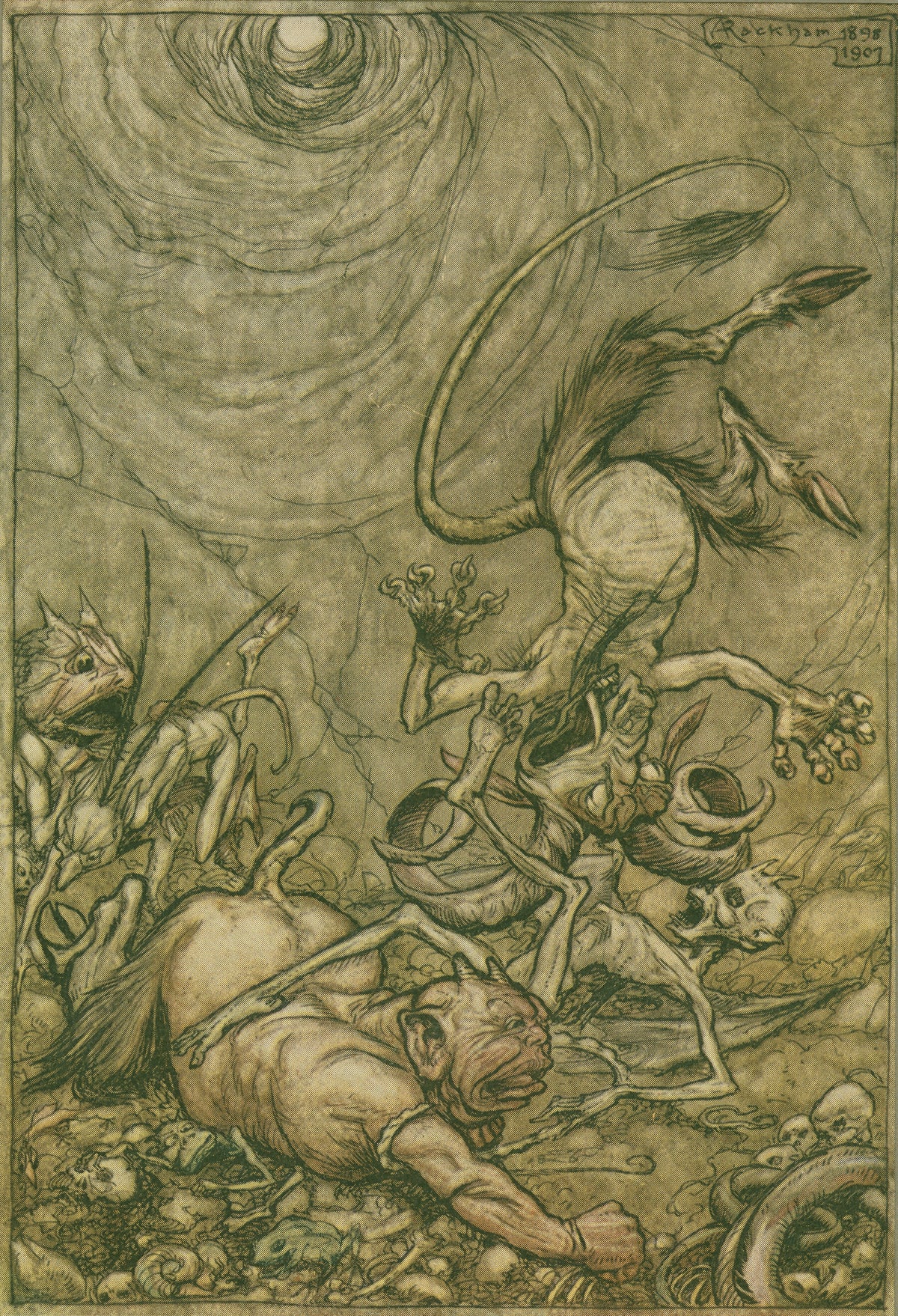 Arthur Rackham — Into the Bottomless Pit He Fell Slap | Fairy Tale Illustration Print