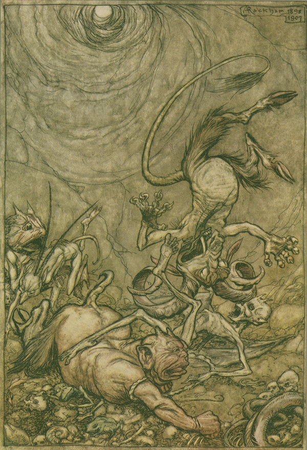 Arthur Rackham — Into the Bottomless Pit He Fell Slap | Fairy Tale Illustration Print