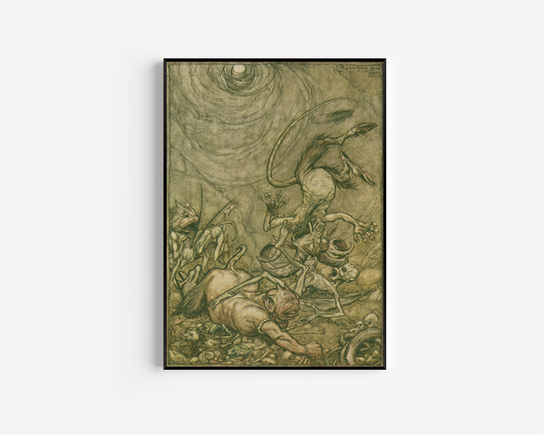 Arthur Rackham — Into the Bottomless Pit He Fell Slap | Fairy Tale Illustration Print