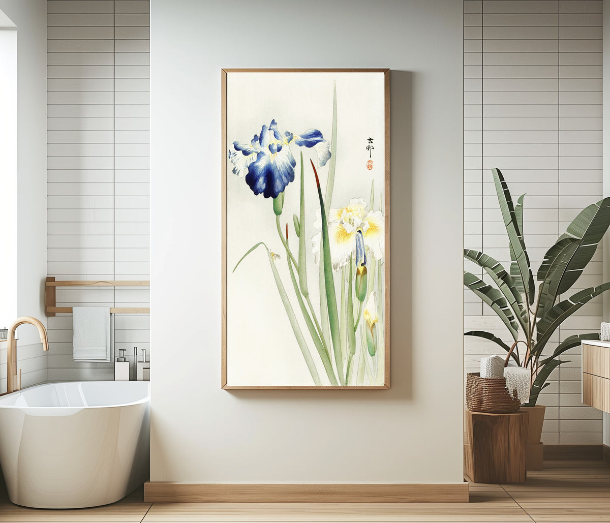 Ohara Koson — Irises (Blue and White) | Japanese Bird & Flower Woodblock Print