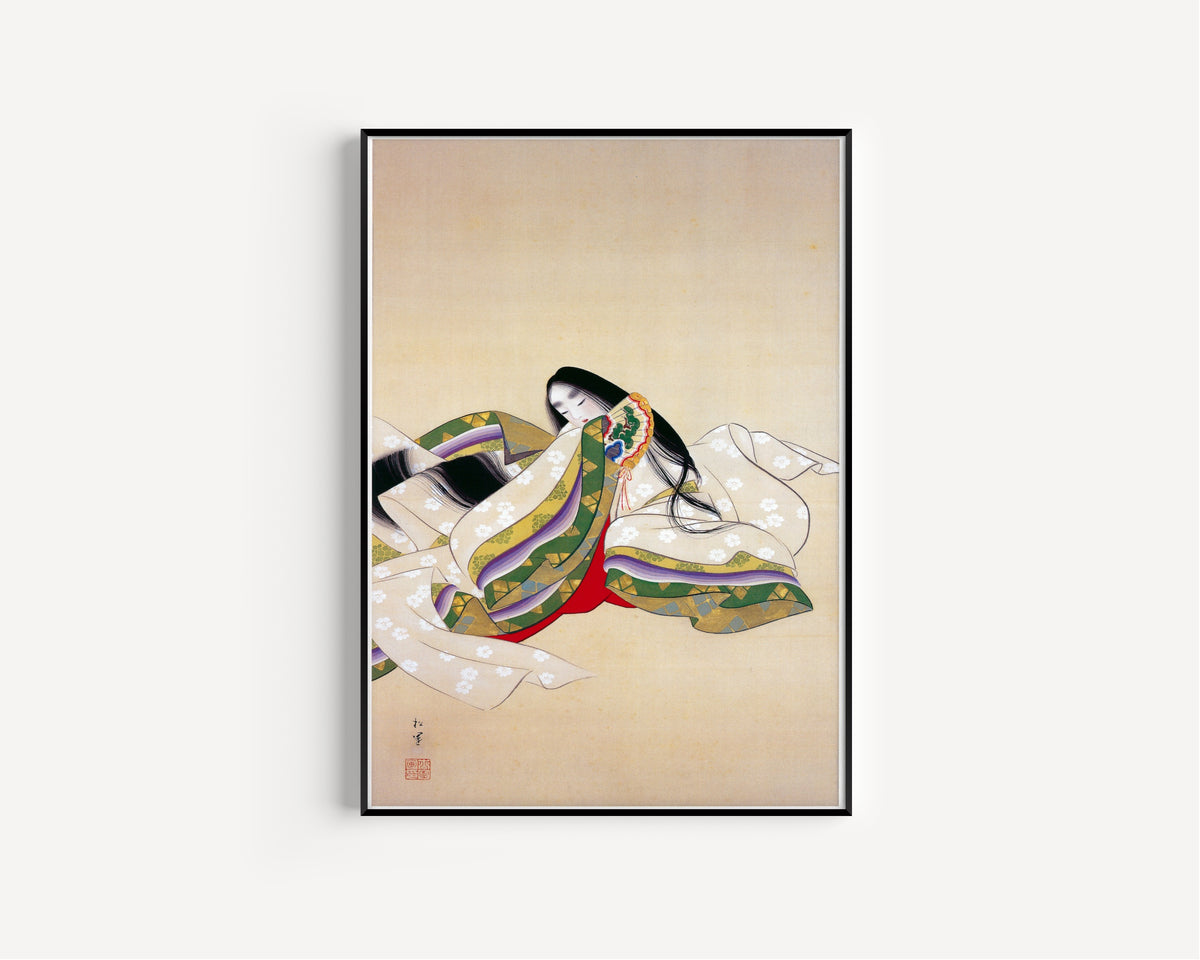 Jōrō (Court Lady) by Uemura Shōen — shown framed on a wall