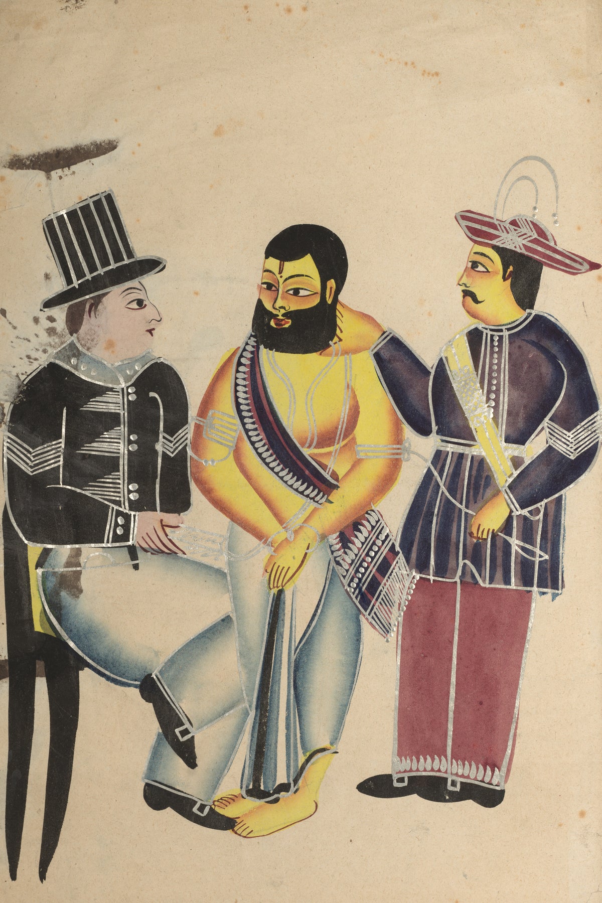Kalighat painter — Jailer Receiving the Mahant of Tarakeshwar in Prison | Kalighat Painting Print