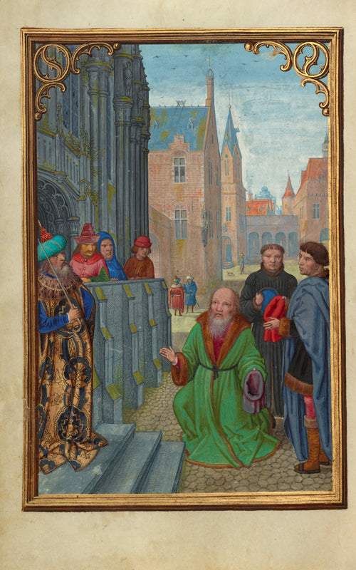 Simon Bening — Joseph of Arimathea Before Pilate | Illuminated Manuscript Print