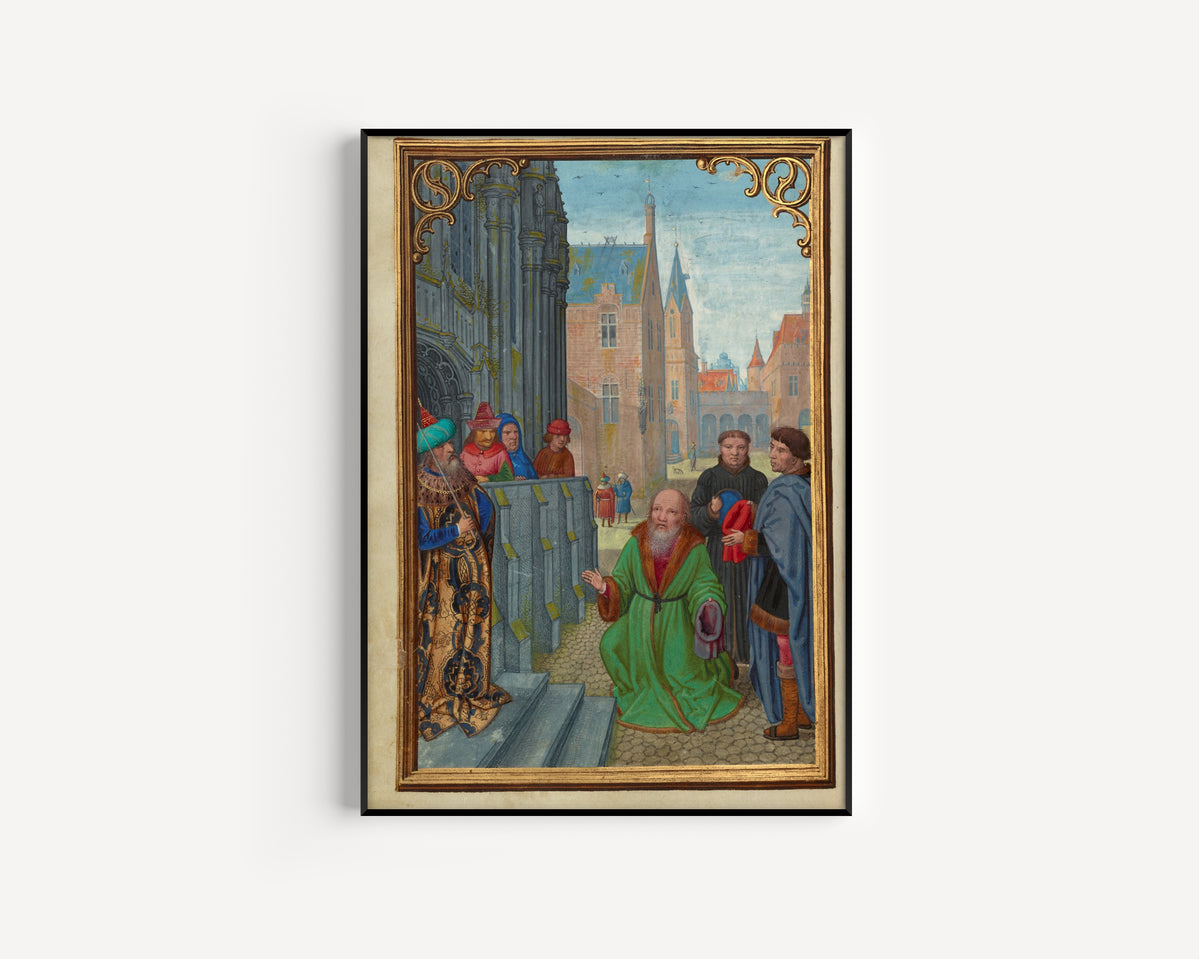Simon Bening — Joseph of Arimathea Before Pilate | Illuminated Manuscript Print