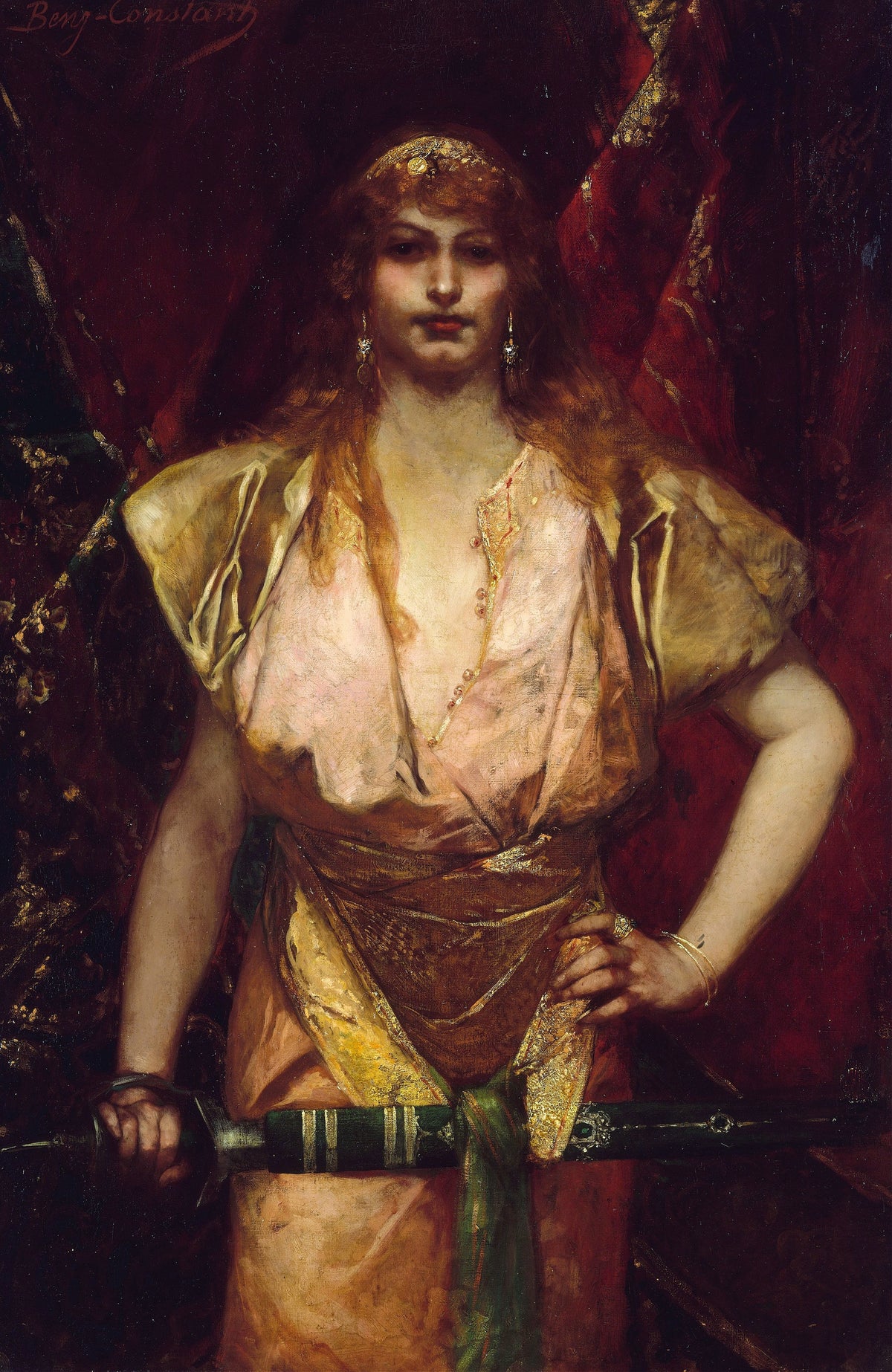 Judith by Jean-Joseph Benjamin-Constant — Judith stands with a sword across her hips and looks straight out