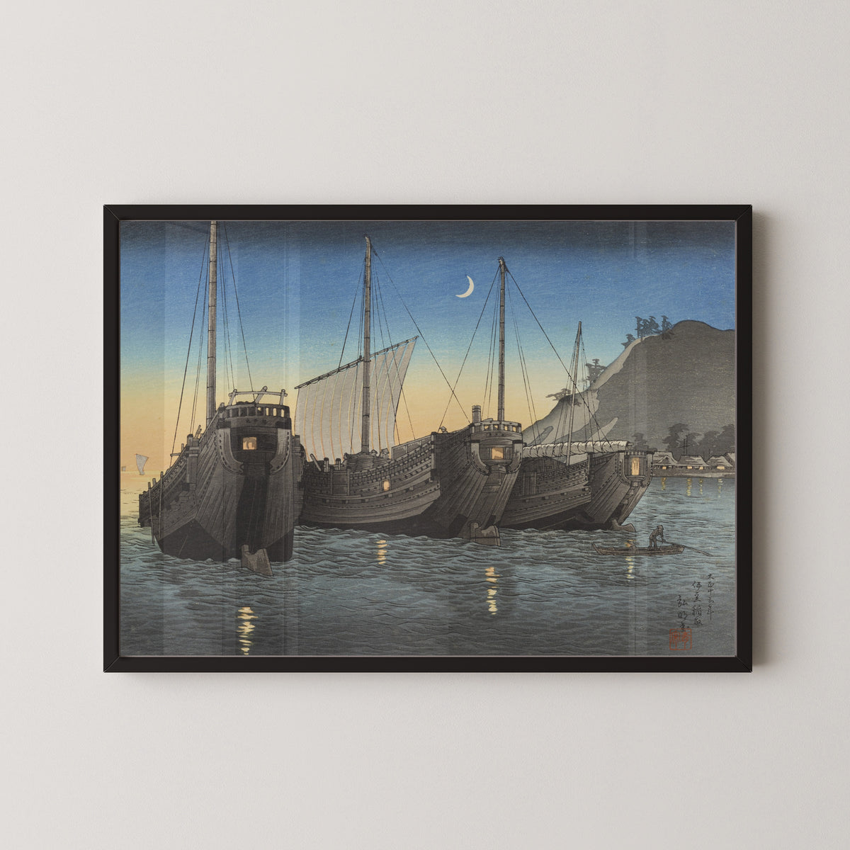 Takahashi Shotei — Junks in Inatori Bay, Izu | Japanese Woodblock Print