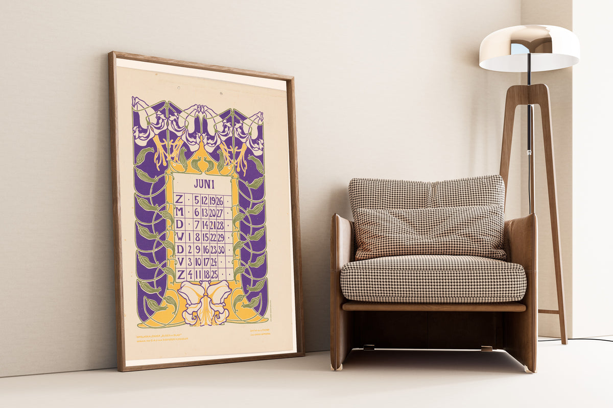 Anna Sipkema — Kalenderblad juni met orchideeën [Calendar sheet June with orchids] | Art Nouveau Print
