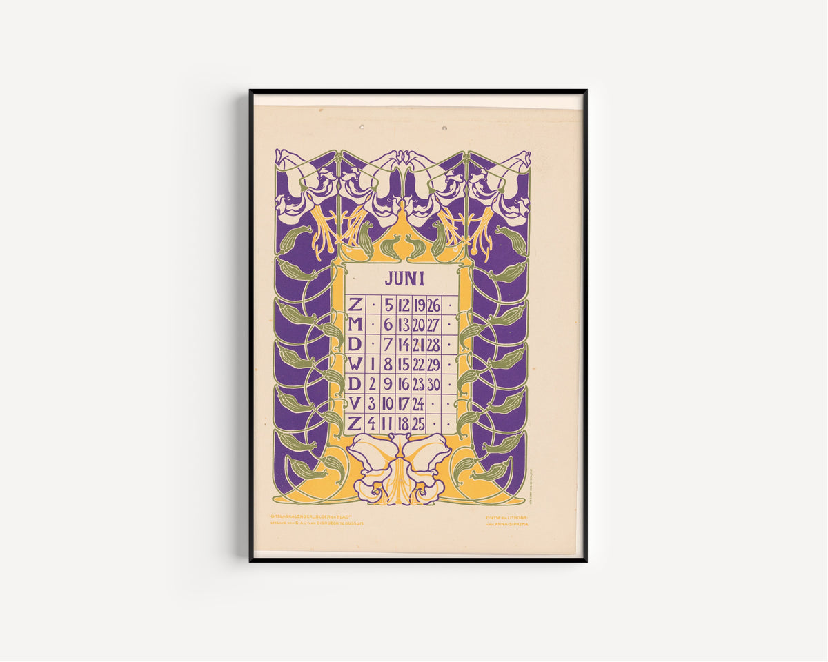 Anna Sipkema — Kalenderblad juni met orchideeën [Calendar sheet June with orchids] | Art Nouveau Print