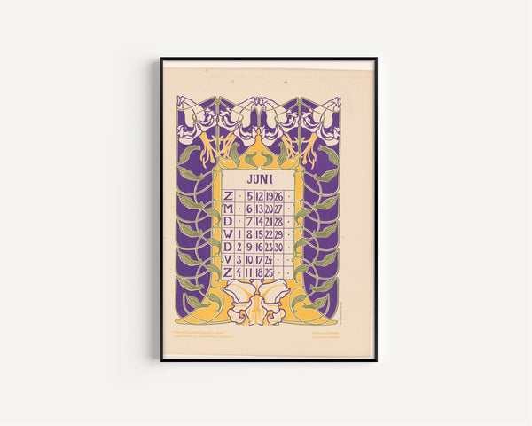 Anna Sipkema — Kalenderblad juni met orchideeën [Calendar sheet June with orchids] | Art Nouveau Print