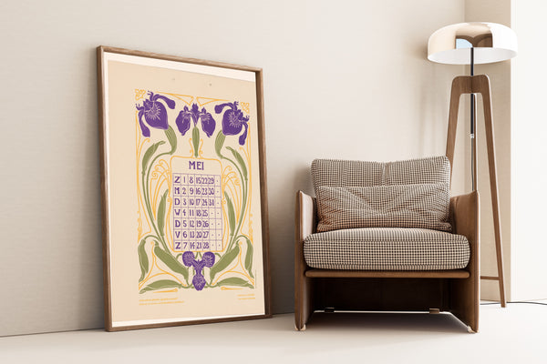 Anna Sipkema — Kalenderblad mei met irissen [Calendar sheet May with irises] | Art Nouveau Print