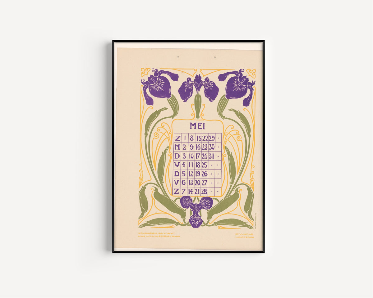 Anna Sipkema — Kalenderblad mei met irissen [Calendar sheet May with irises] | Art Nouveau Print
