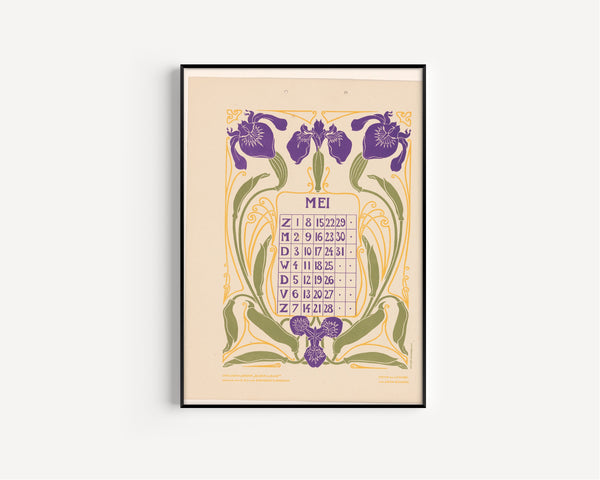Anna Sipkema — Kalenderblad mei met irissen [Calendar sheet May with irises] | Art Nouveau Print