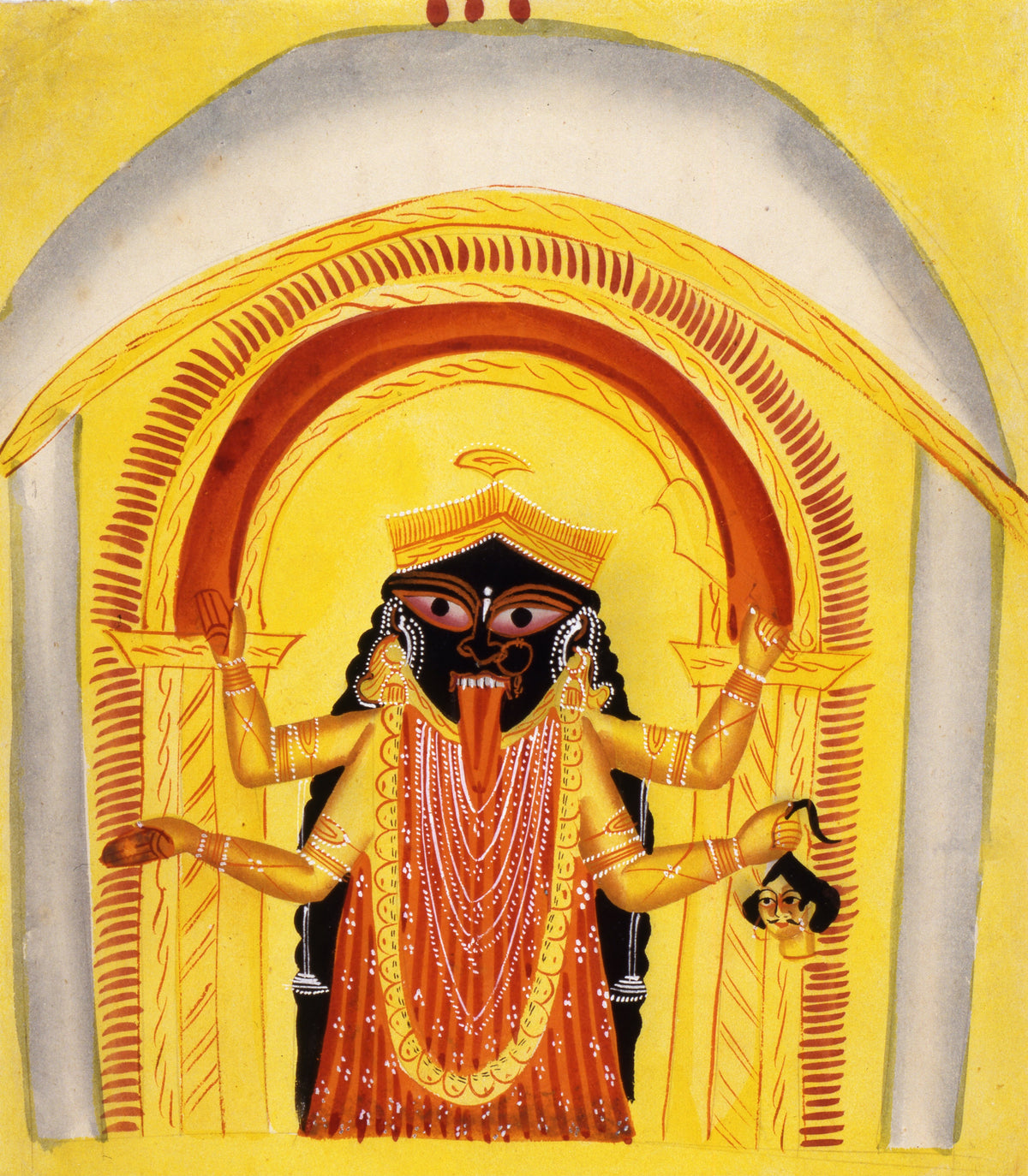Kalighat painter — Kali (Beneath a Red Arch) | Kalighat Painting Print