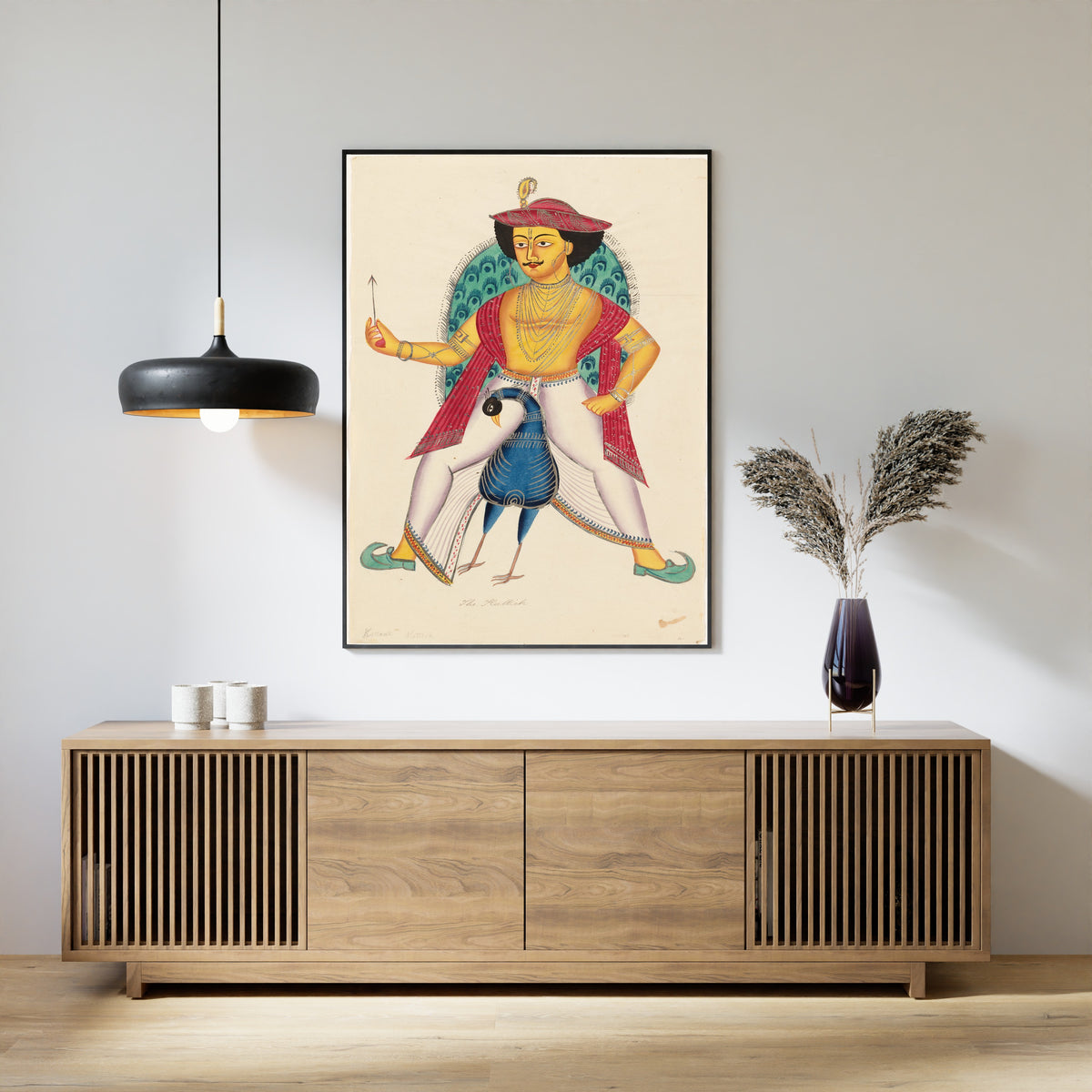 Kalighat painter — Kartikeya on a Peacock | Kalighat Painting Print