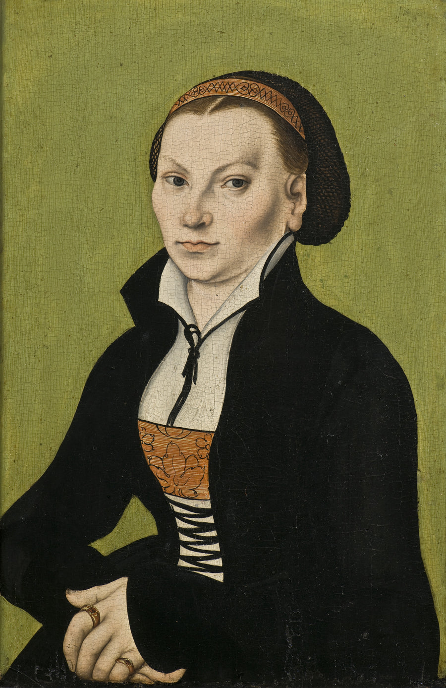 Lucas Cranach the Elder — Katharina von Bora, Wife of Martin Luther | Fine Art Print shown to scale on a wall above a sofa